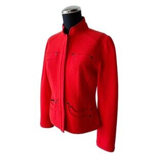 Per Se Red Orange Boiled Wool Mandarin Collar Hidden Snap Jacket - Women's 6